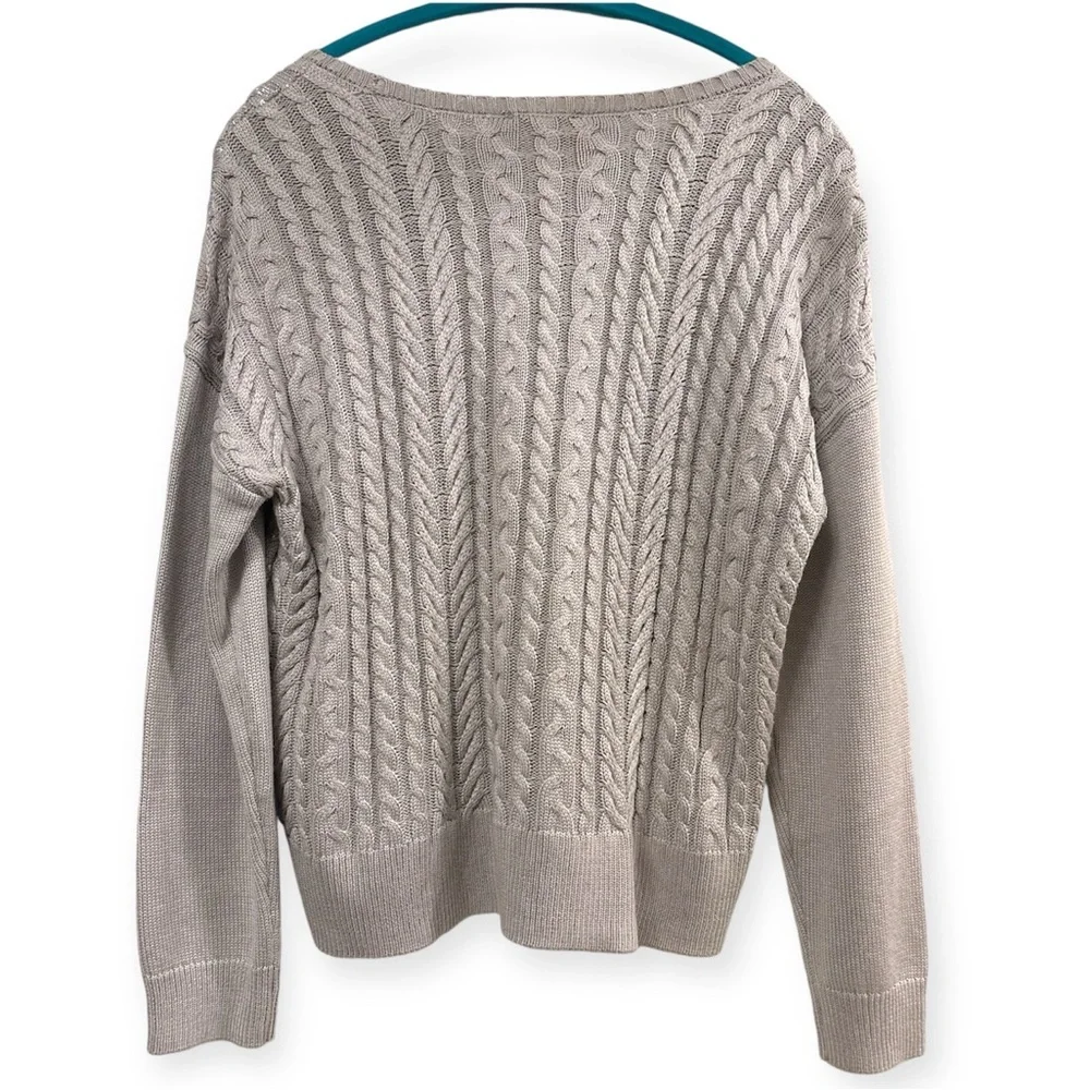 nwt Vince Camuto Metallic Knit Crew Neck Sweater Cable Knit Front Silver Grey